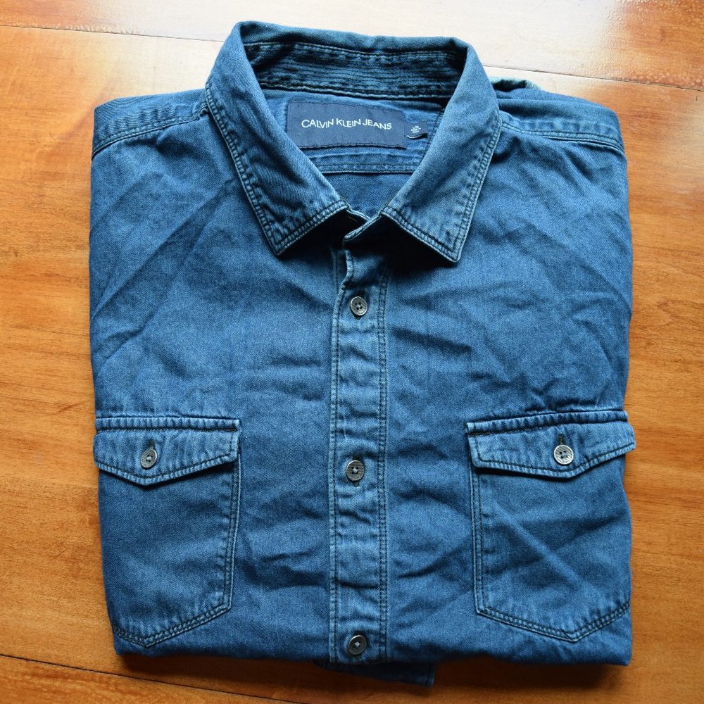 Calvin Klein Blue Denim Shirt - Men - Large
